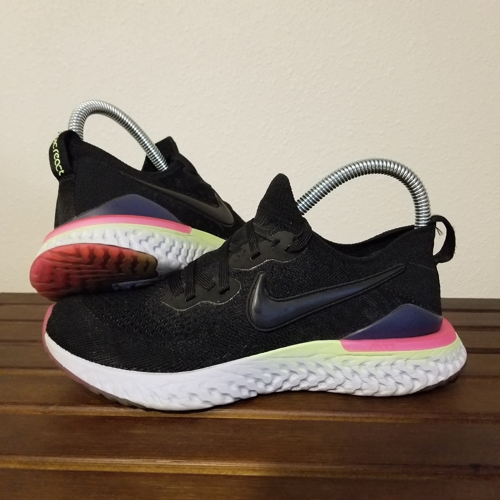 Nike Epic React Flyknit 2 Pixel Black Sz 7.5